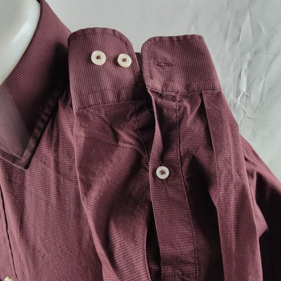 Cole Haan Grand OS Button Front Shirt Mens Large Long Sleeve Red Striped Cotton - Picture 4 of 6